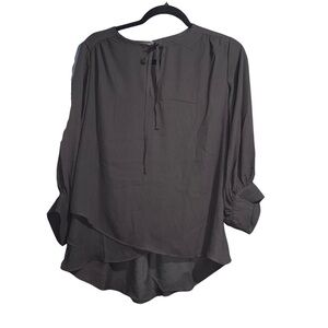 Joan Vass Black Relaxed Asymmetrical Blouse with Mandarin Collar
